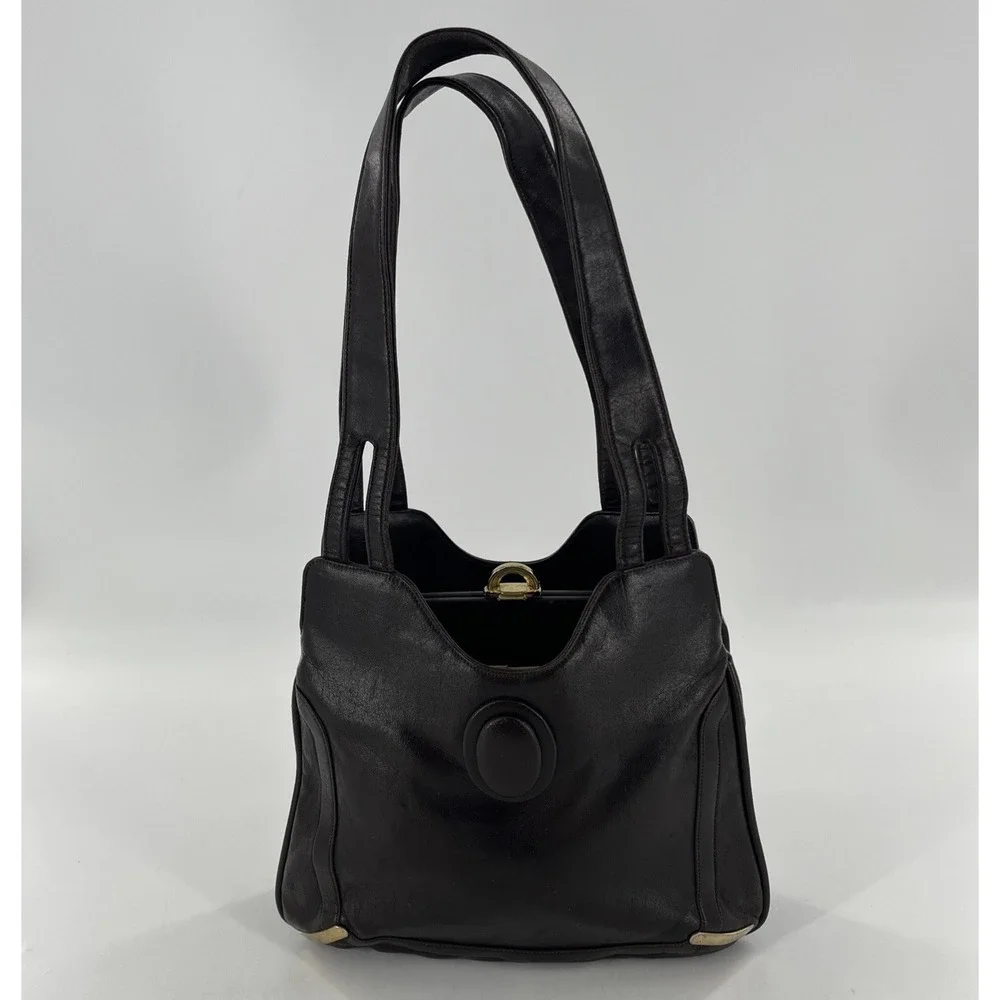 Vintage Mid Century‎ Modern Lou Taylor Leather Satchel Shoulder Brown Bag Mirror